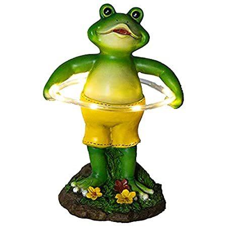 定番  Garden Decorative Figurine Solar Frog Statue - Cute Animal Sculpture with S オーナメント、オブジェ