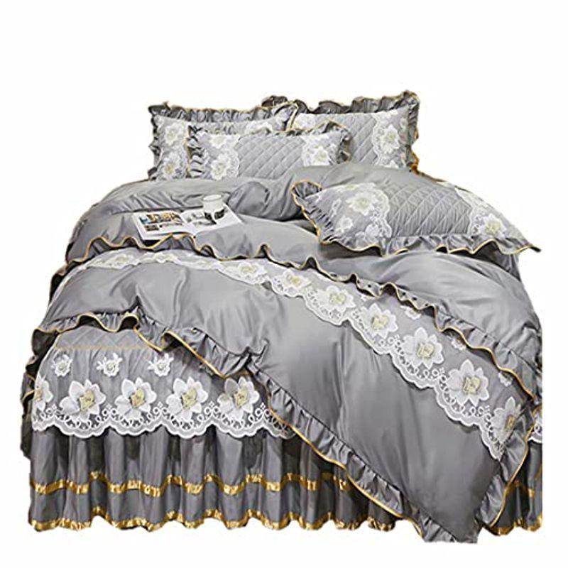 超歓迎 ベッドカバーセット 4点セット ダブル 寝具カバー 姫系 フリル 敷き布団カ 綿生地 レース花柄付き ベッドスカート 可愛い 掛け布団カバー シーツ カバー Albinofoundation Org