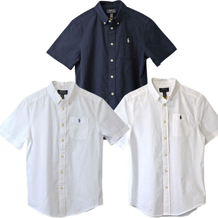 POLO Ralph Lauren ラルフローレンボーイズ ポケット付 サッカー地 半袖シャツ ボタンダウン #323902174の画像
