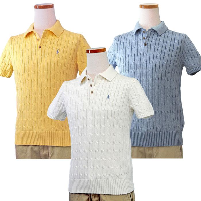 ポロラルフローレン 半袖ケーブルニット トリコロール ポニー刺繍 ボーダー L POLO RALPH LAUREN（ポロ・ラルフローレン） 未使用品 ポロ バイ