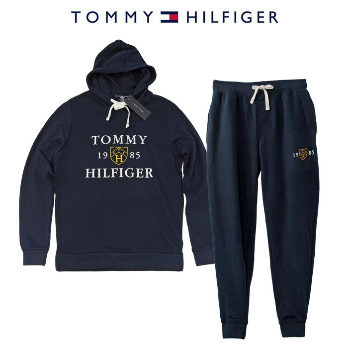 新品【トミージーンズ】上下セット リブパーカー ロングパンツ 黒 L相当 TOMMY HILFIGER（トミー・ヒルフィガー） 長袖パーカー パンツ 上下