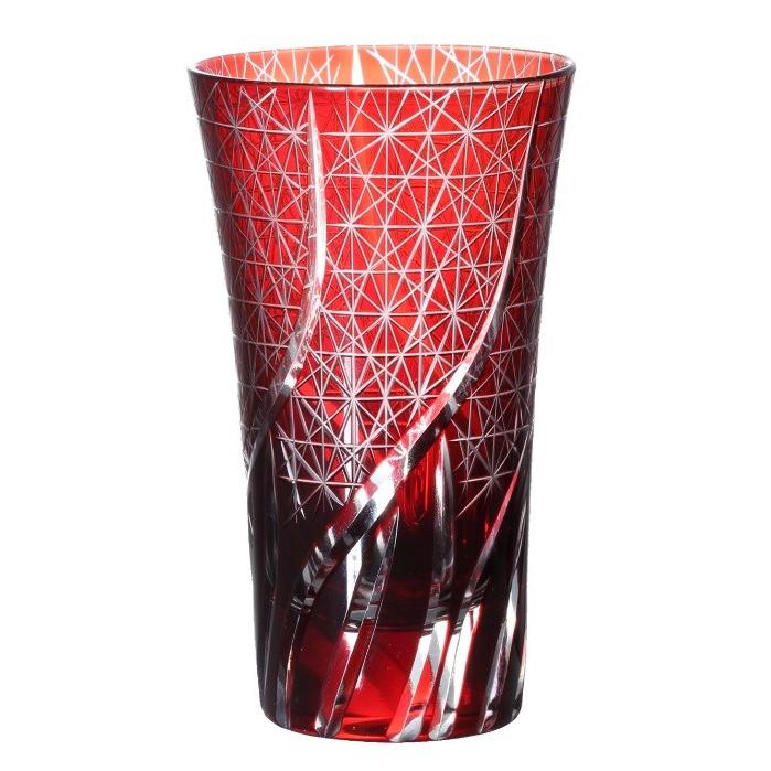 通販 激安◆ 切子ビールグラス 赤 400cc ガラスグラス 定番の中古商品 タンブラー かわいい 菊つなぎ おしゃれ コップ ビアグラス
