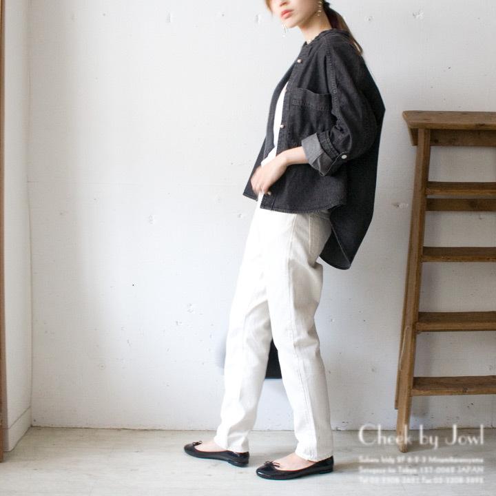 blanc basque（ブランバスク） パールボタンデニムシャツ ブラック