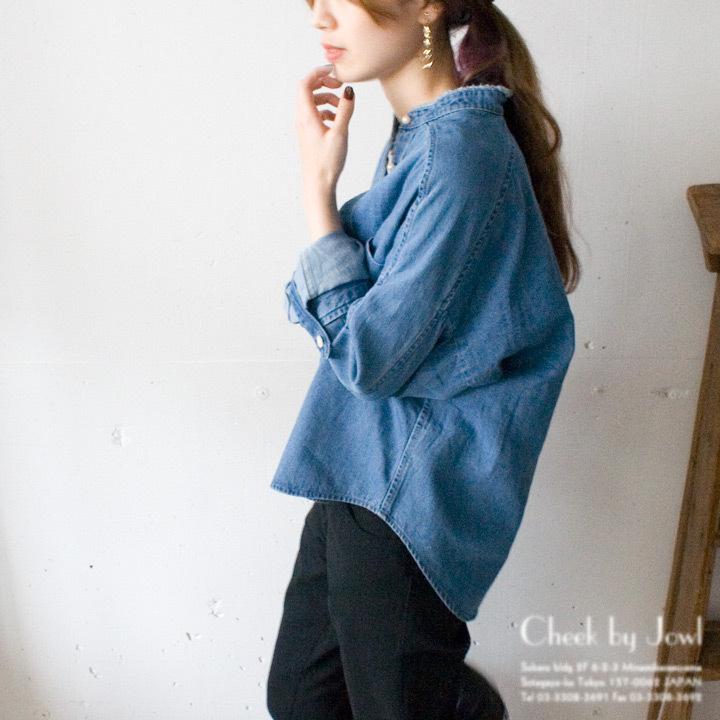 blanc basque（ブランバスク） パールボタンデニムシャツ ブルー