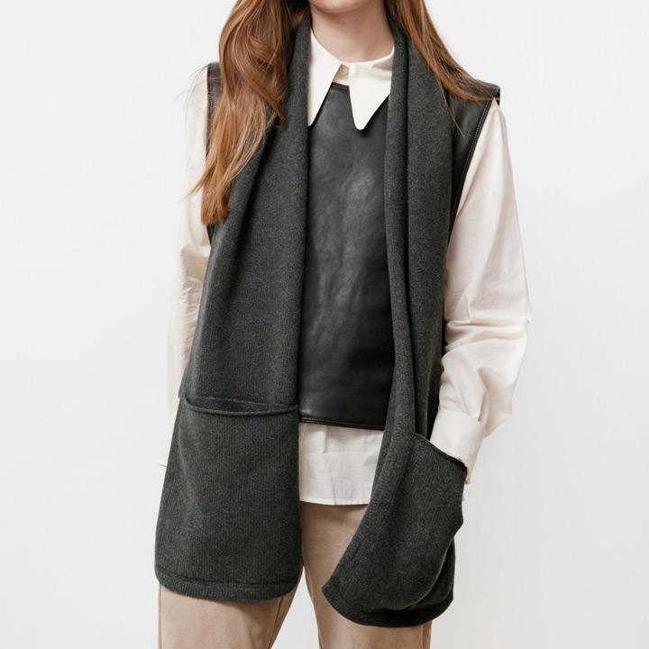 MARGARET HOWELL MHL. / マーガレットハウエル エムエイチエル　Pocket Scarf Lambswool / ポケット  スカーフ　マフラー　カーキ