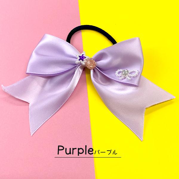 ヘアゴム シンプル サテンリボン パール星 6色 ストーン ハンドメイド