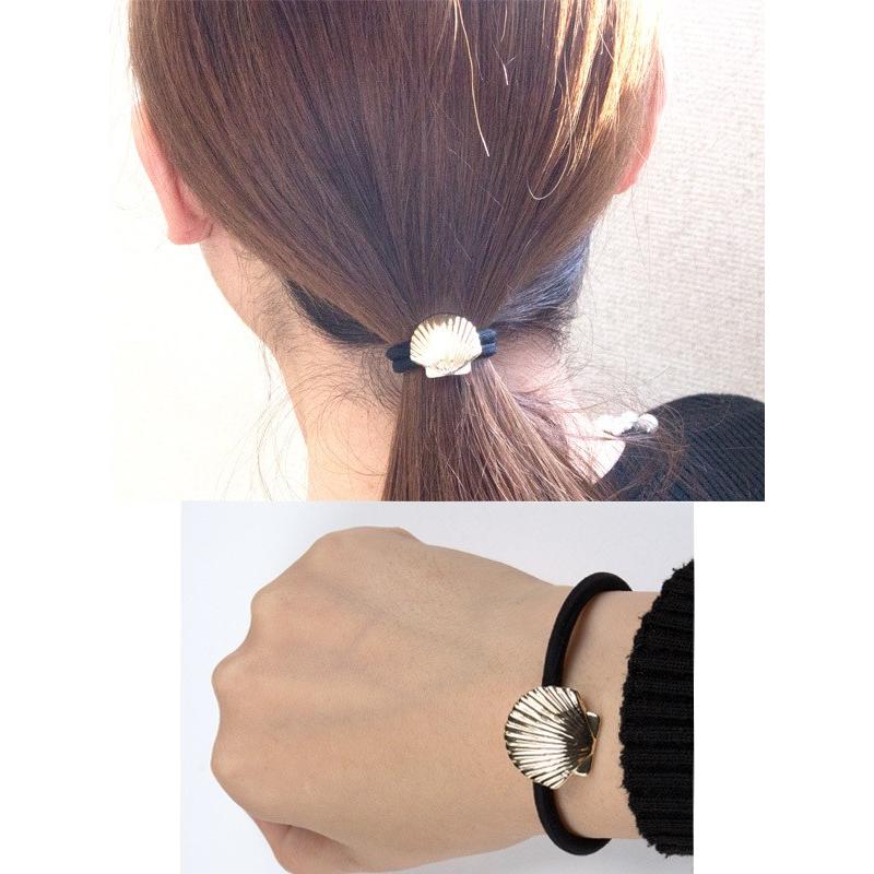 ヘアゴム パール付きシェル ゴールド ヘアアクセサリー大人 シンプル 