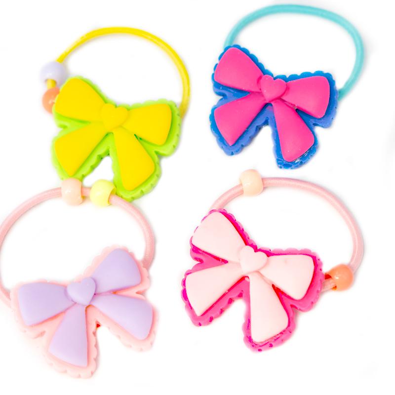 ヘアゴム ビーズ付き ツートンリボン カラフル 4個セット 手作り