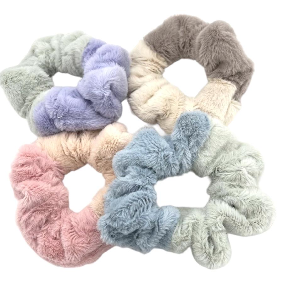 シュシュ 大きめ バイカラー 冬 ツートンカラー ふわふわ もこもこ