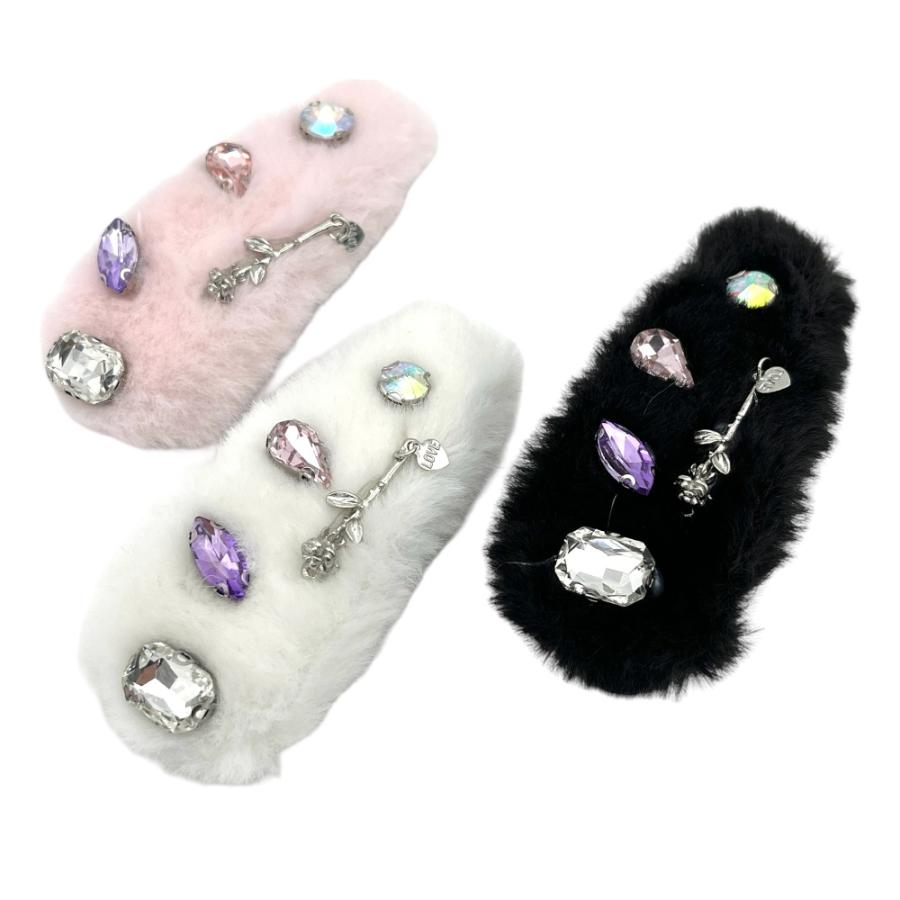 ヘアピン キラキラ もふもふ 冬 上品 ブラック ピンク ホワイト