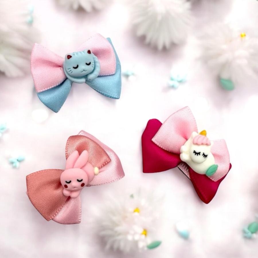 サテン ダブルリボン ベビーヘアクリップ ヘアピン ヘアゴム ヘア