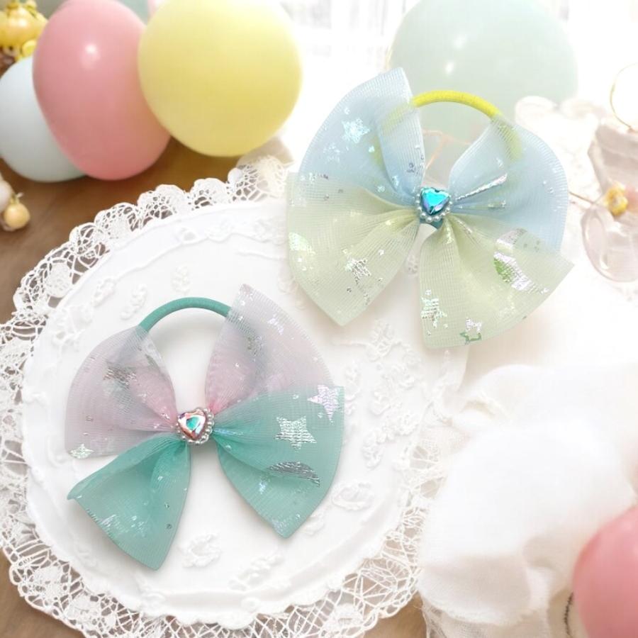 オーガンジー リボン ヘアゴム きらきら星とリボンヘアゴム ハート 星