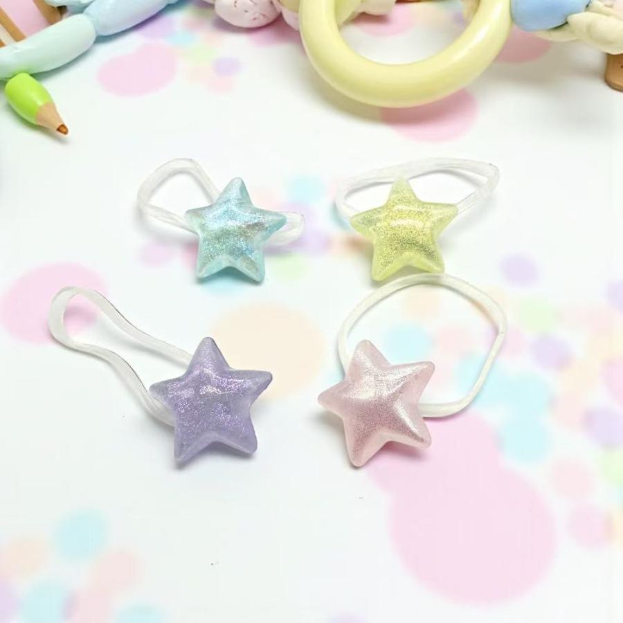 ヘアゴム 4個セット 星型 パステルカラー キラキラ からまない 子供