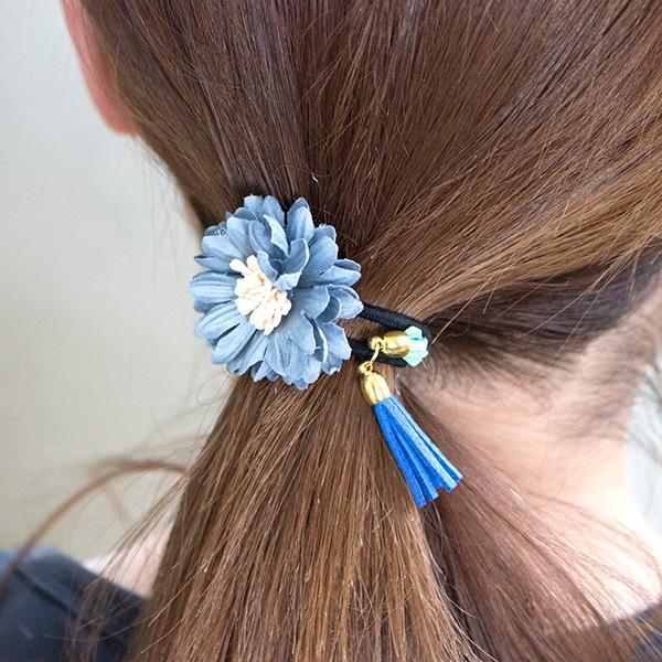 タッセル付き 上品なお花のヘアゴム フラワー ヘアアクセサリー 女性