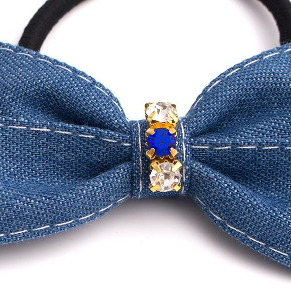 ストーン付き二重リボンデニムのヘアゴム 2color ヘアアクセサリー