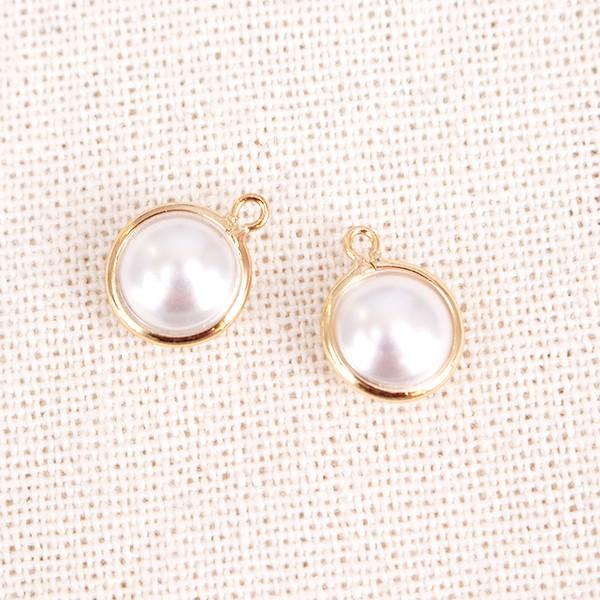 在庫処分 【高品質】上品なパールサークル型チャーム 2個 ハンドメイド  