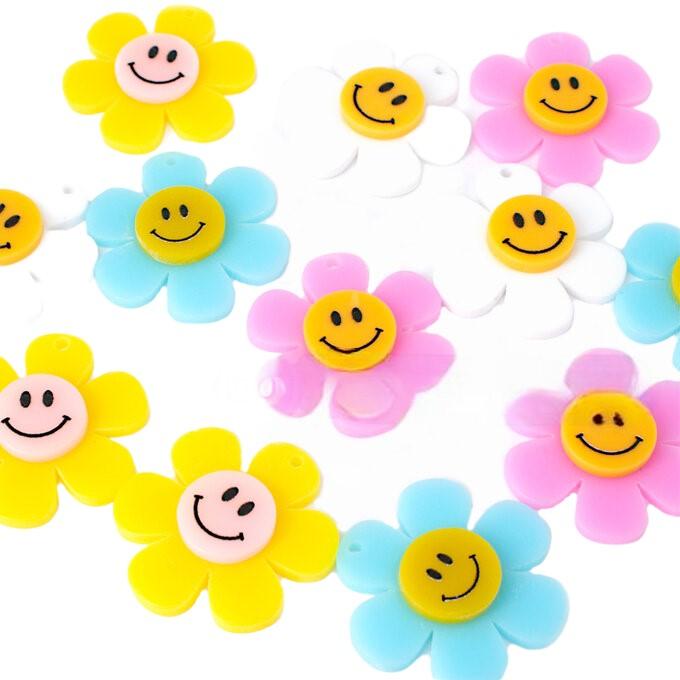 デコチャーム ニコちゃん スマイル お花 3個 手芸材料 アクセサリー