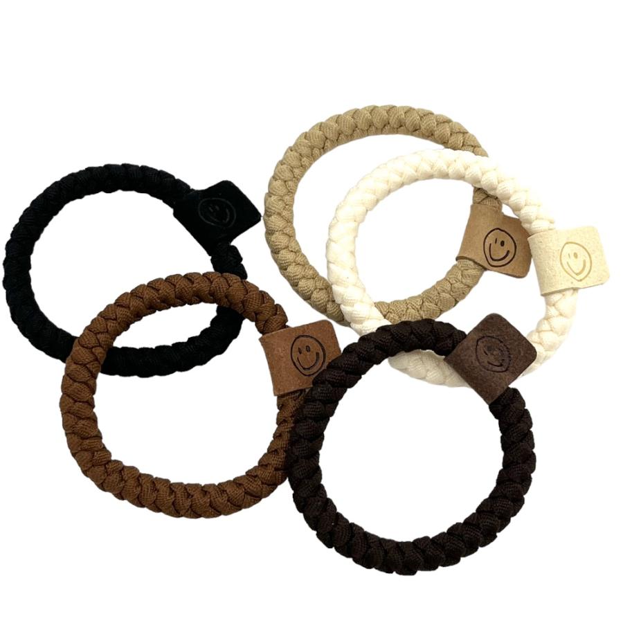 ヘアゴム ねじりゴム スマイル タグ 1本 冬 モカ チョコレート系