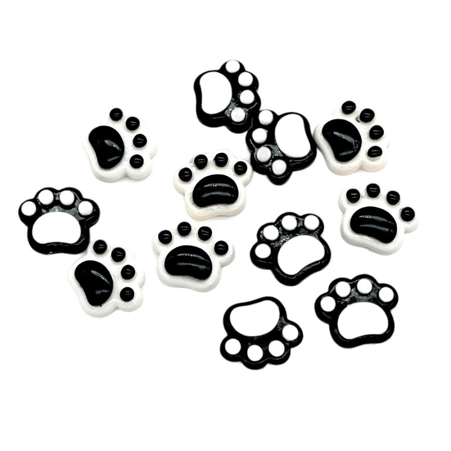 デコパーツ 白黒 肉球 6個 キュート 動物 素材 ハンドメイド 材料 