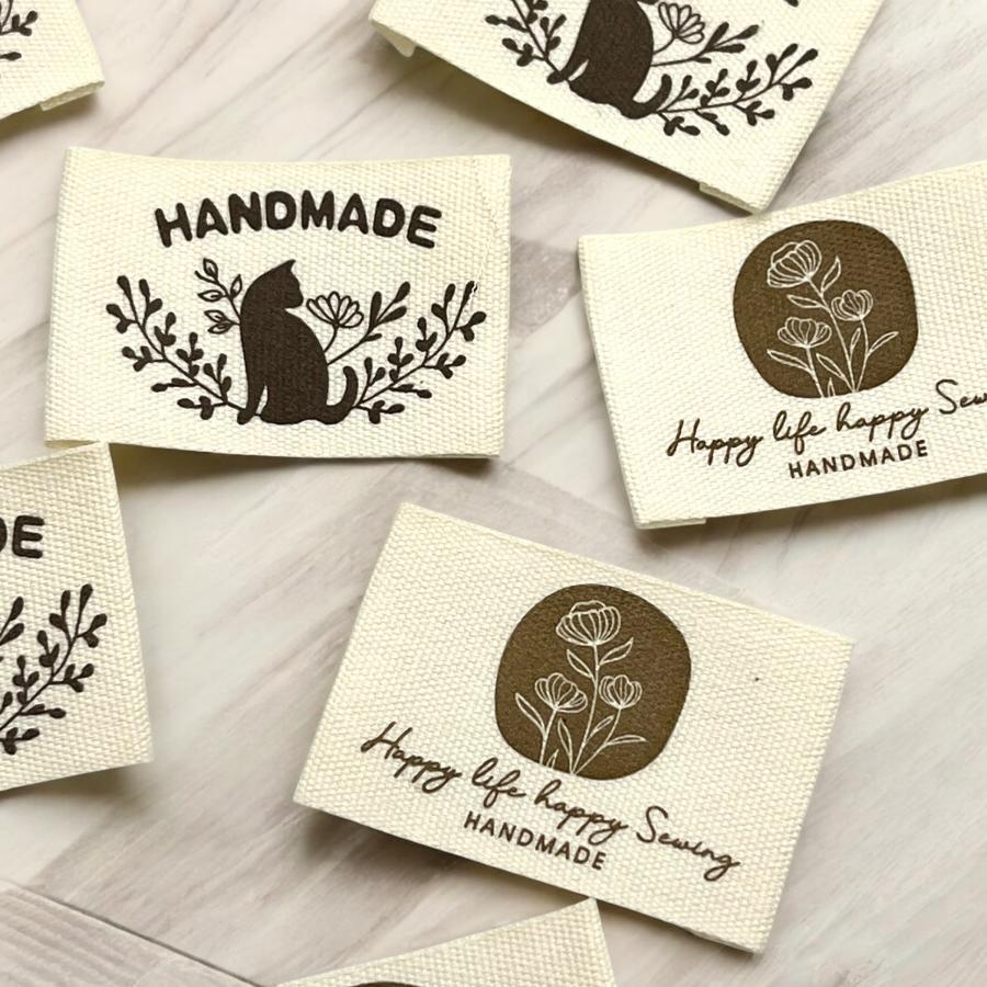 タグ 布タグ モチーフ ネコ 花 4枚 織り アニマル 植物 ハンドメイド