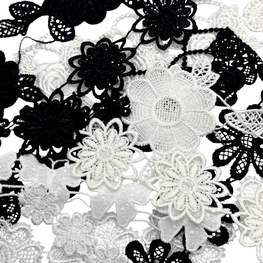 レース 福袋 40枚 ランダム 花 フラワー ワッペン ケミカル モノクロ