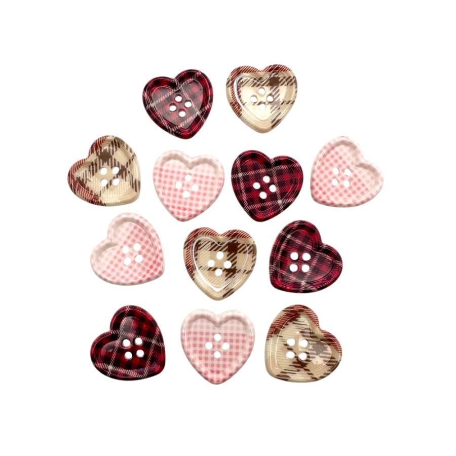 ボタン ハート 4個 プラッド ギンガムチェック柄 ハンドメイド 手芸