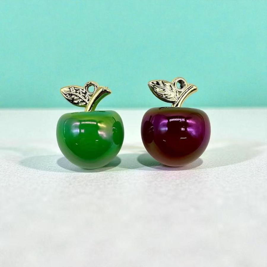 りんごチャーム 1個 約2.5×3.2cm パープル グリーン 立体 ハンドメイド