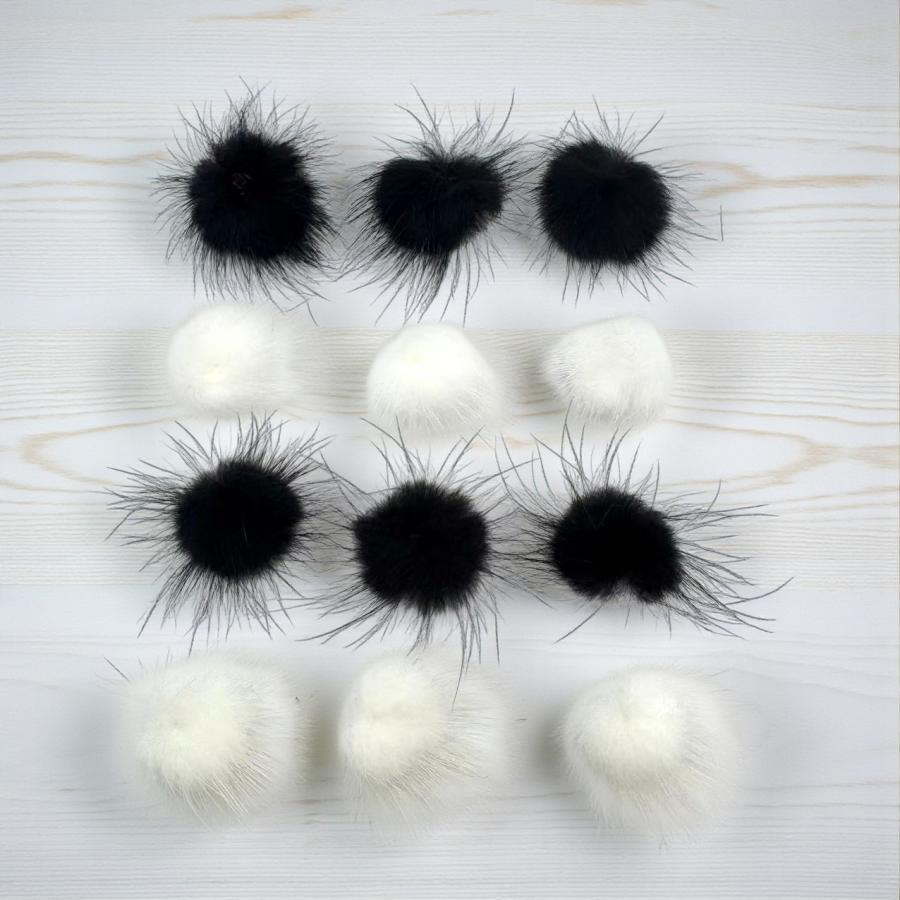 ミンクファーボール 12個セット モノトーン 白黒 各6個 手芸