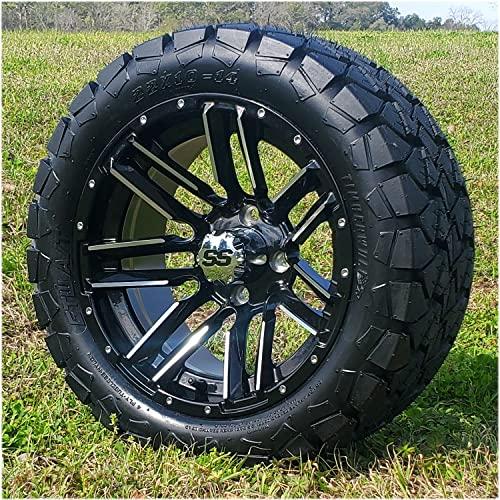 ProFormX Sledge 14"ゴルフカートのホイールとタイヤのコンボパッケージ14 x 7マシニング/ブラックリムに、22 x 10