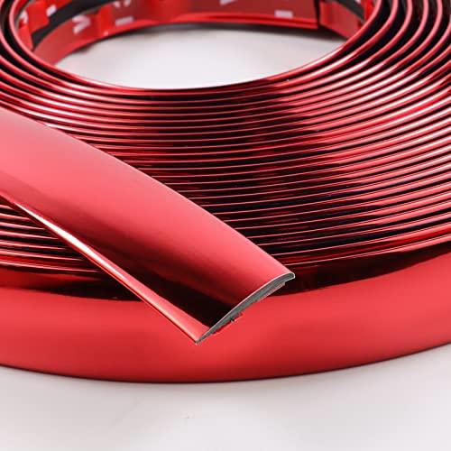 25 Ftオートモーティブレッドクロームトリム成型車サイドボディ用クロームトリムストリップ (自己接着式) モーター/トラック/RV用ドア