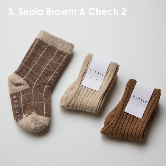 靴下 ソックス | etrois エトロワ 3pack socks 3枚セット | クルー丈 キッズ ベビー 新生児 男の子 女の子 2歳−4歳 保育園 入園準備 チェック ストライプ |  | 15
