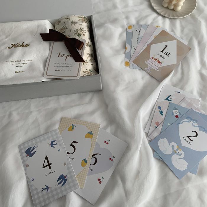 出産祝い ギフトセット | mela-B ギフトセット  おくるみ &ナップバッグ & マンスリーカード | おむつケーキ 出産祝い 男の子 女の子 名入れ  刺繍 |  | 10