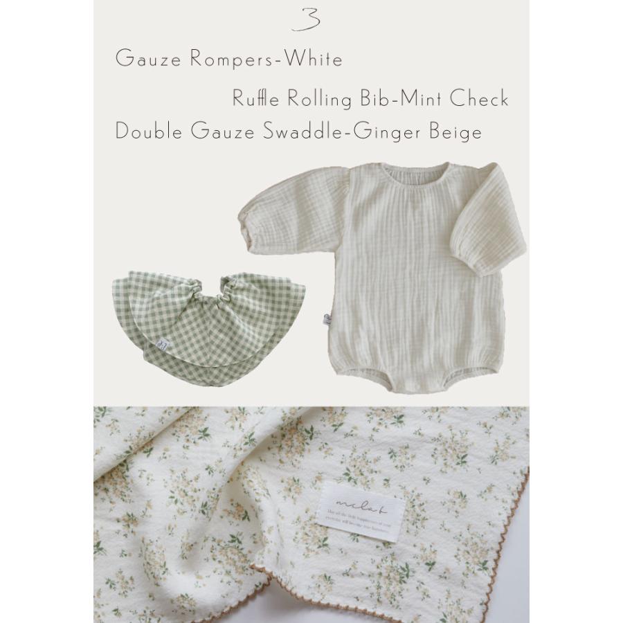 出産祝い ギフトセット | mela-B & Pitch×Coral メラビー & ピッチコーラル 3点セット | 名入れ ガーゼブランケット ビブ ロンパース おくるみ |  | 04