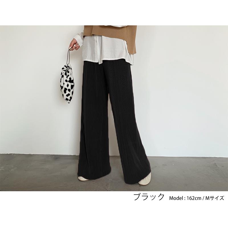 切れるパンツ プリーツパンツ 光沢感 春秋 縦ライン 高見え リブパンツ