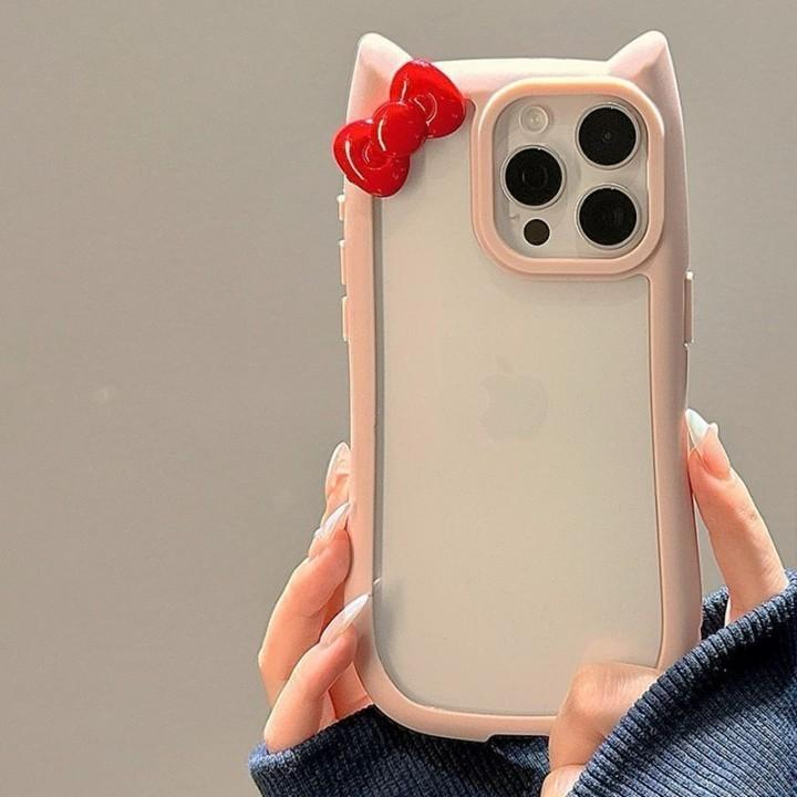 iPhone15 ケース ネコ耳 リボン 14 Pro Max クリア かわいい 2色