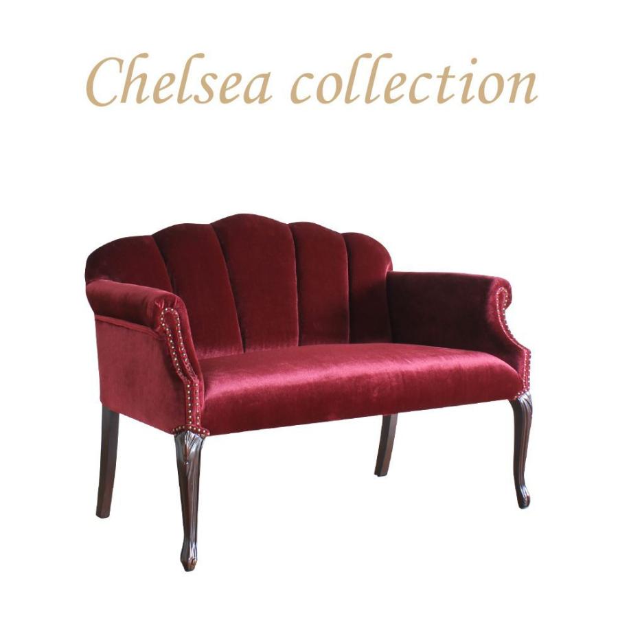 シェルチェア 2人掛け レッドベルベット6096-2-5f41 リプロ C 110*60*80｜chelsea-collection