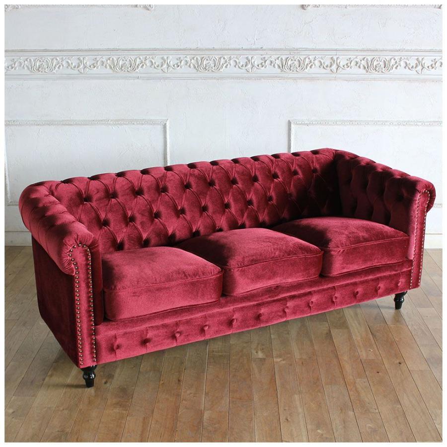期間限定 アンティーク 3人掛け ソファ チェスターフィールド 本格アンティーク調家具を驚きの業販価格で 赤 179 78 69 E リプロ Vc3f41k ベロア レッドベルベット ソファ ソファベッド