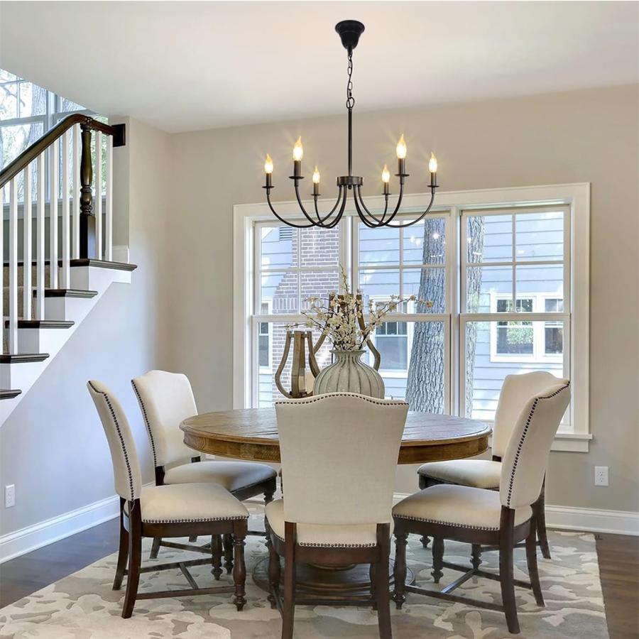 シャンデリア おしゃれ ブラック 6灯 LED対応 E12 ペンダントライト