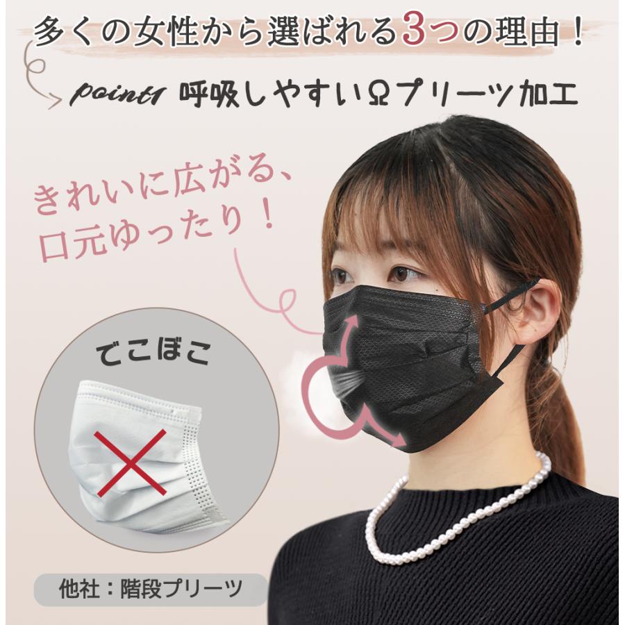 敏感肌ok!マスク 小さめ 不織布 カラー 黒 白 女性用 子供用 使い捨て 