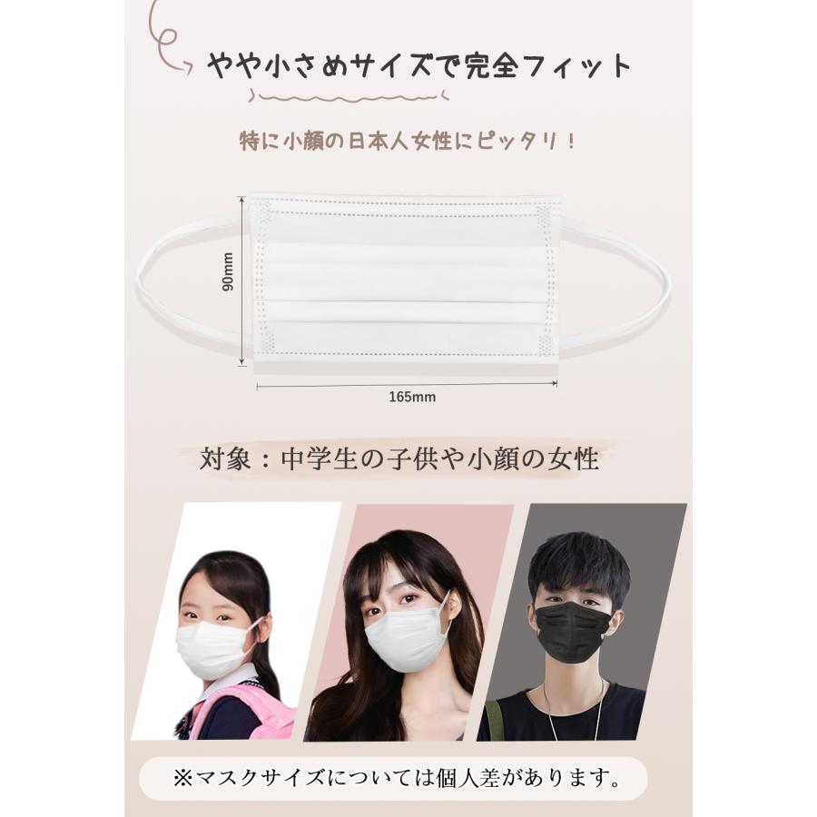 マスク 黒 小さめ 不織布マスク レディース 個包装マスク 153枚 使い捨てマスク  子供用 白   学生用マスク オメガ式 三層構造 花粉対策 防護マスク｜chengxinshangshi｜07