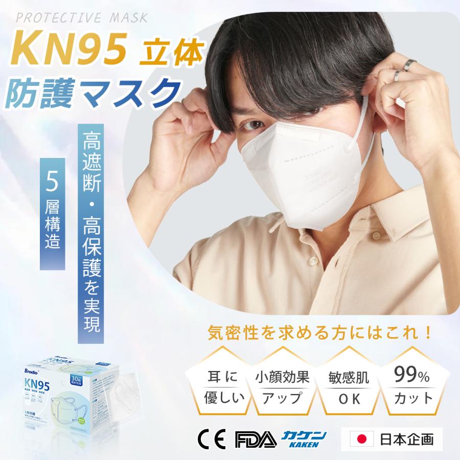 即納☆N95マスク同等 KN95マスク 5層 立体マスク 個包装 やや大きめ