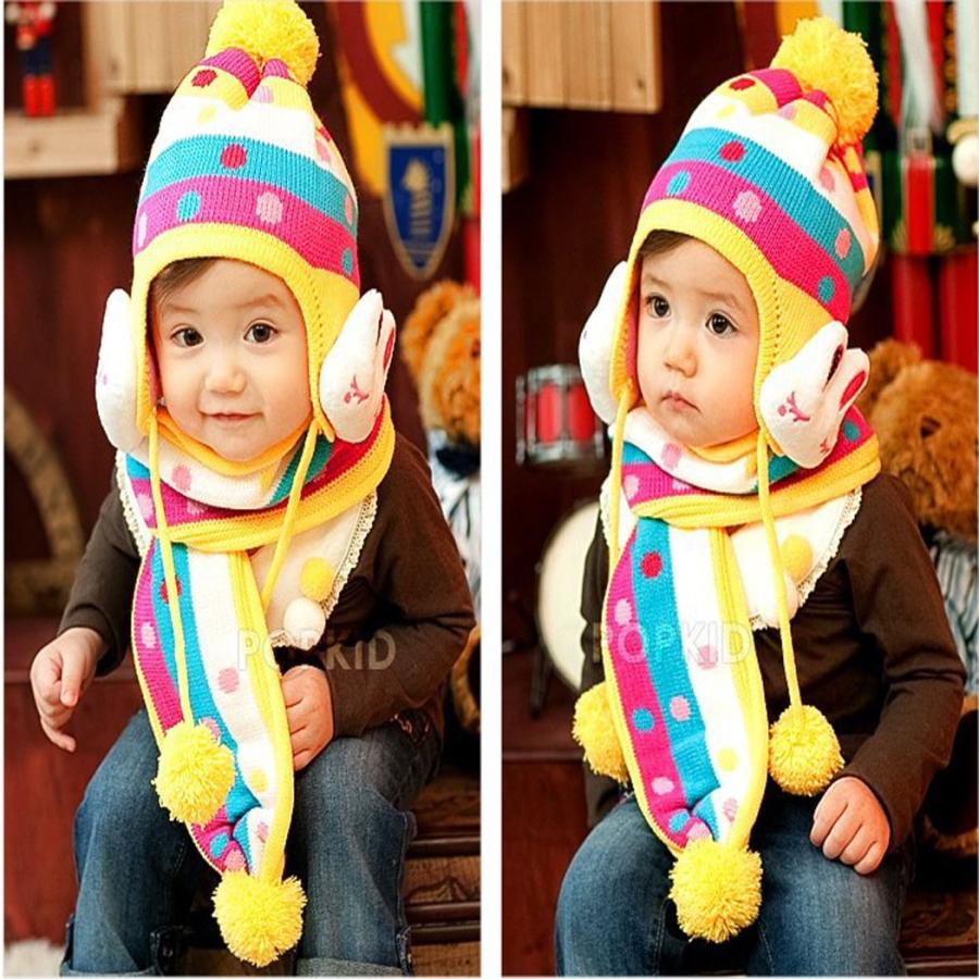 6ヶ月 ~ 4歳 児用 かわいい ニット の 帽子 マフラー セット うさぎ の耳あて (イエロー) :2014122204:キンコウヤ - 通販 -  Yahoo!ショッピング