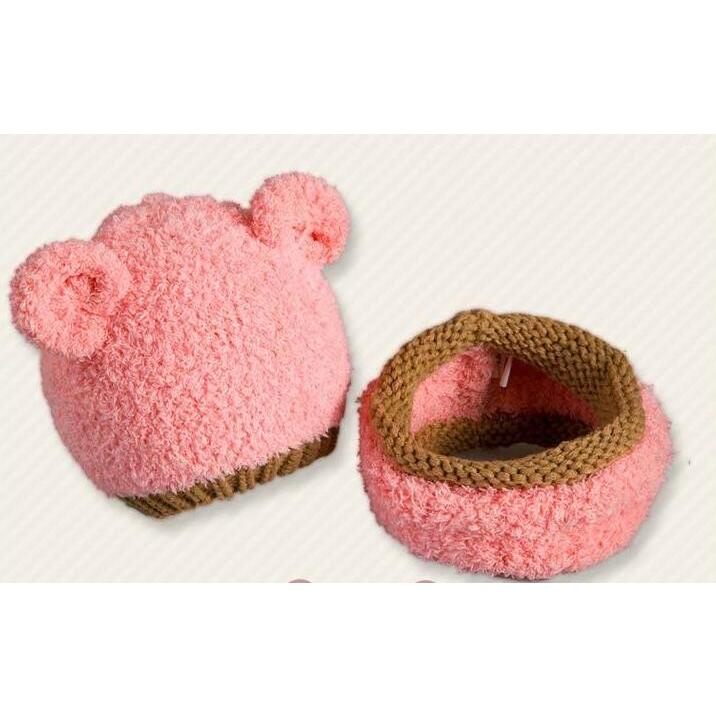 耳付き しっぽ付き ニット帽 くまさん ニットキャップ ベビー用帽子 
