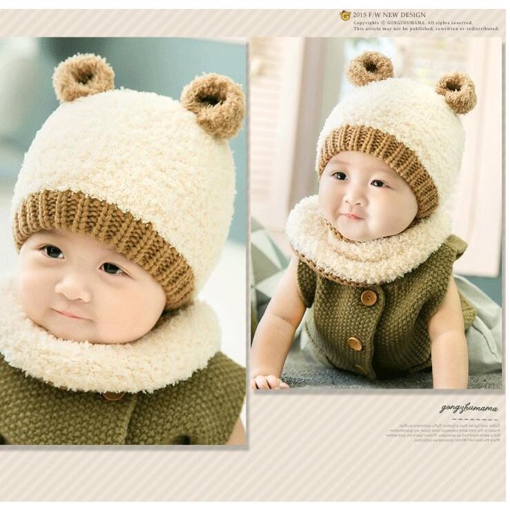 耳付き しっぽ付き ニット帽 くまさん ニットキャップ ベビー用