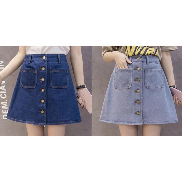 新作 デニム 前 ボタン ポケットミニ スカート Aライン キュート 美脚