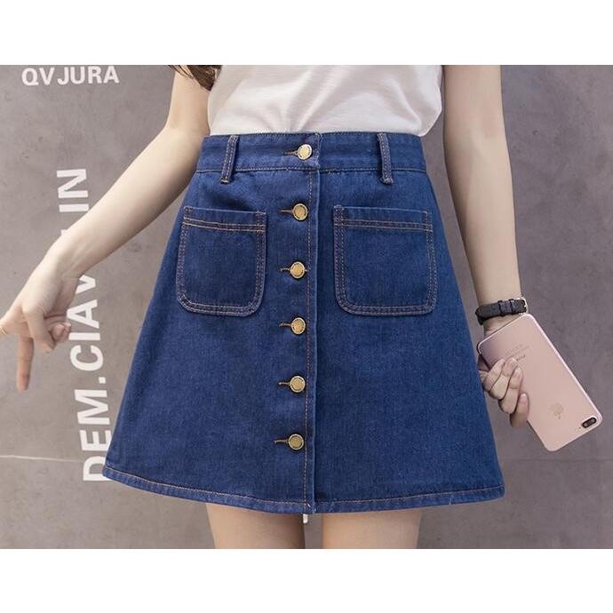 新作 デニム 前 ボタン ポケットミニ スカート Aライン キュート 美脚