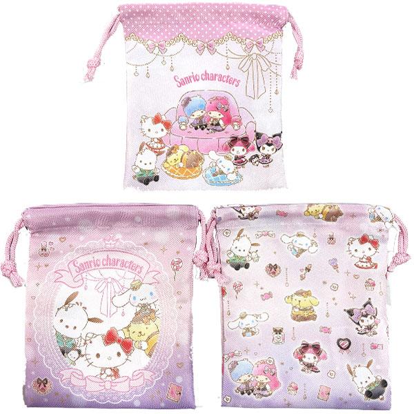 sanrio（サンリオ） 巾着 3枚セット 889759 給食袋 キティ マイメロ
