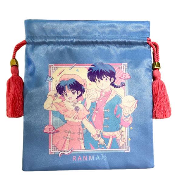 巾着 コップ袋 らんま 1/2 乱馬 あかね ブルー グリーン シワになり