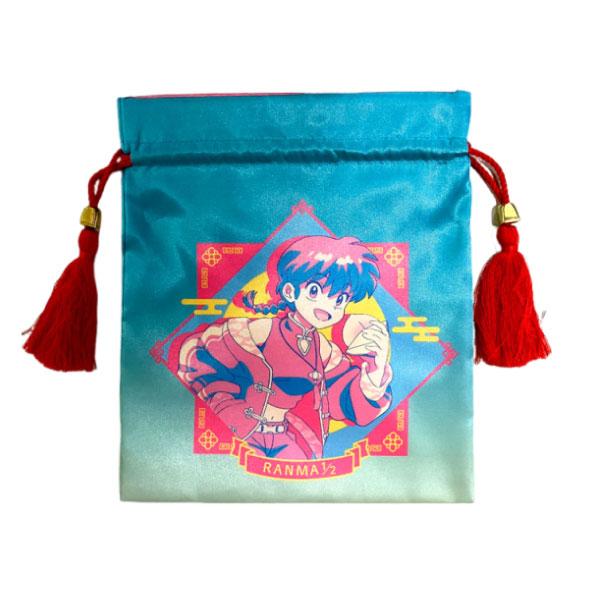 巾着 コップ袋 らんま 1/2 乱馬 あかね ブルー グリーン シワになり