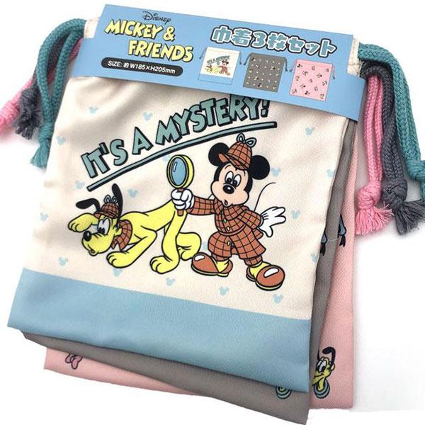 Disney 巾着3枚セット ミッキー フレンズ ディズニー 434507 レトロ  
